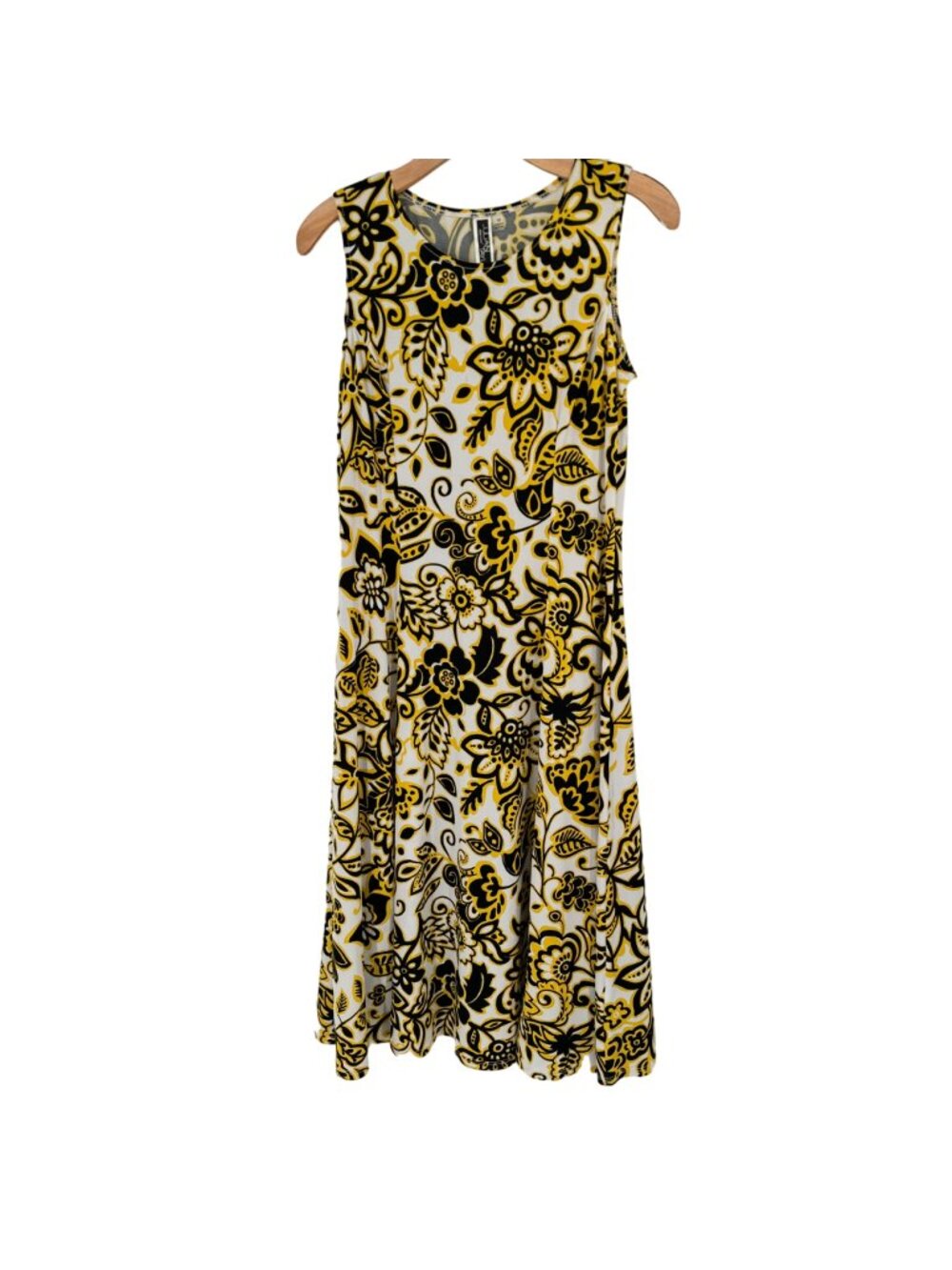 Julian Taylor Floral Sleeveless pattern Dress Yellow Black Womens Size 10  knit